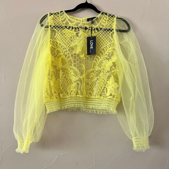 NWT Love University Yellow Lace Mesh Crop Top | Size L - Picture 1 of 6